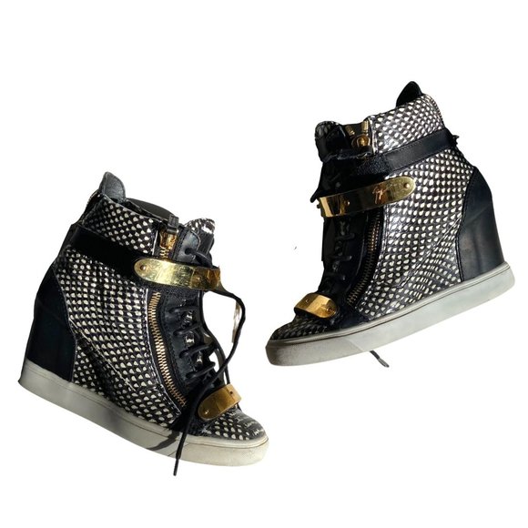 Giuseppe Zanotti Animal Snake Print High Top Leather Wedge Sneaker Size 39 - Picture 1 of 11